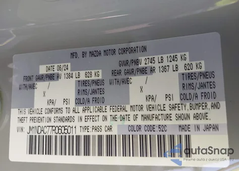 2024 Mazda Mx-5 Miata Club from USA, damaged, VIN JM1NDAC77R0605011